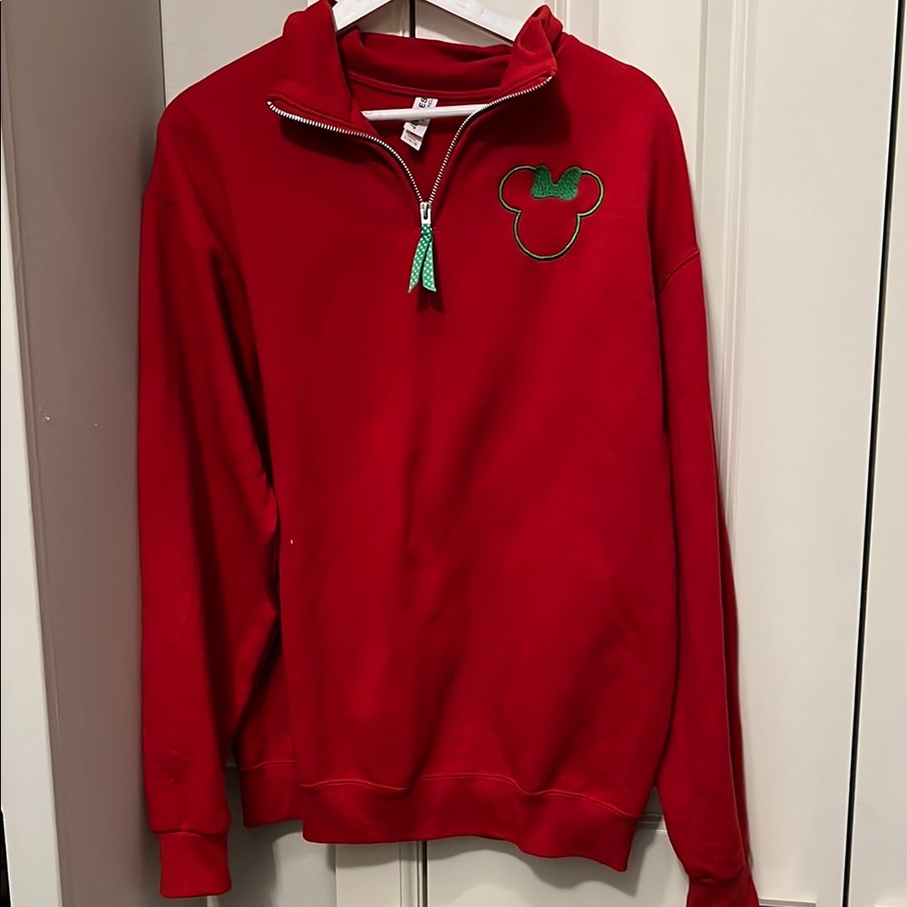 Disney Minnie Mouse Red Zip Up Sweater with Quarter Zip Collar